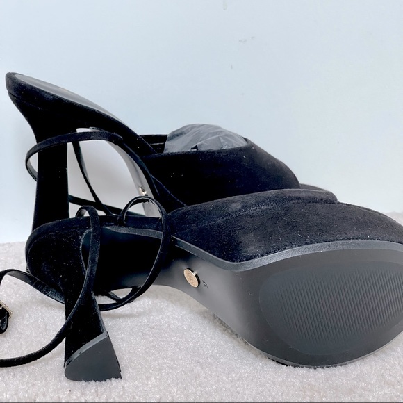 ZARA Black Suede Platform Sandals with Heel - Picture 5 of 7